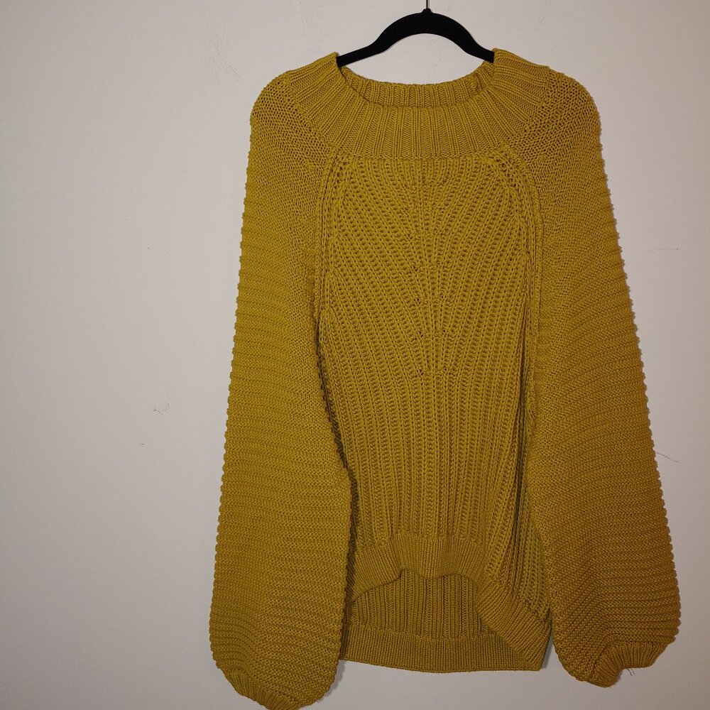 Bohme Mustard Yellow Cotton Chunky Textured Cable Knit Mock Neck Sweater M/L